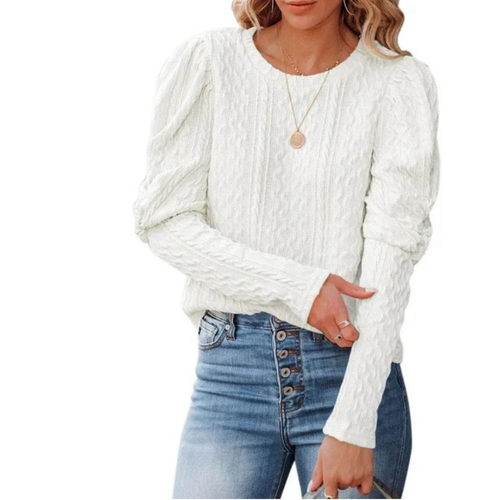 New One Eleven North All White Knit Long Puff Sleeved Light Weight Women size S